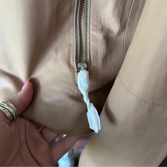 NWOT Soia & Kyo Cascading Open Front Lambskin Leather Jacket in Tan Sz XXS - Picture 9 of 13